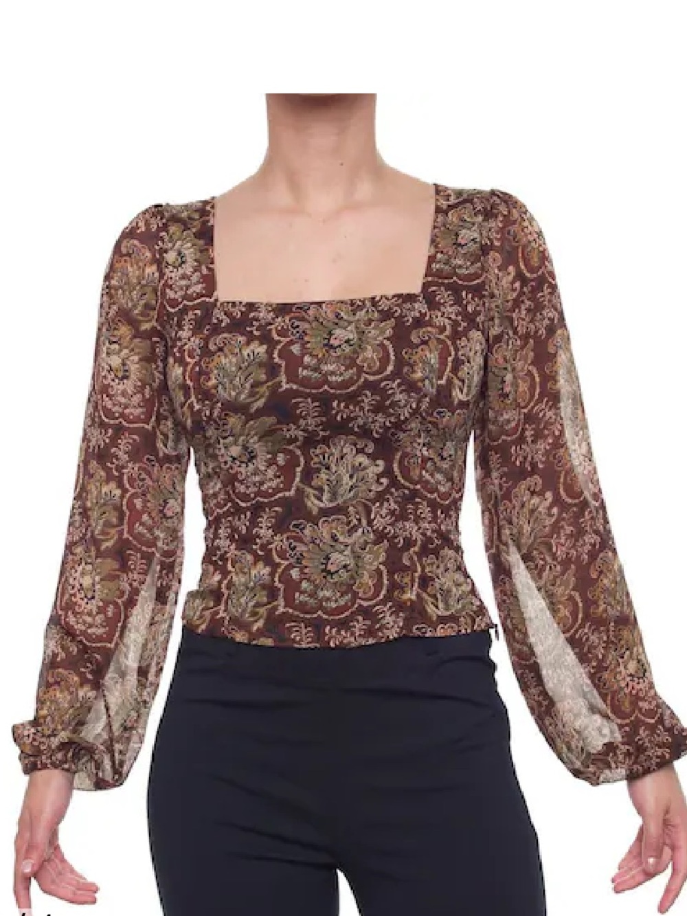 Dex Brown Paisley Square-Neck Blouse